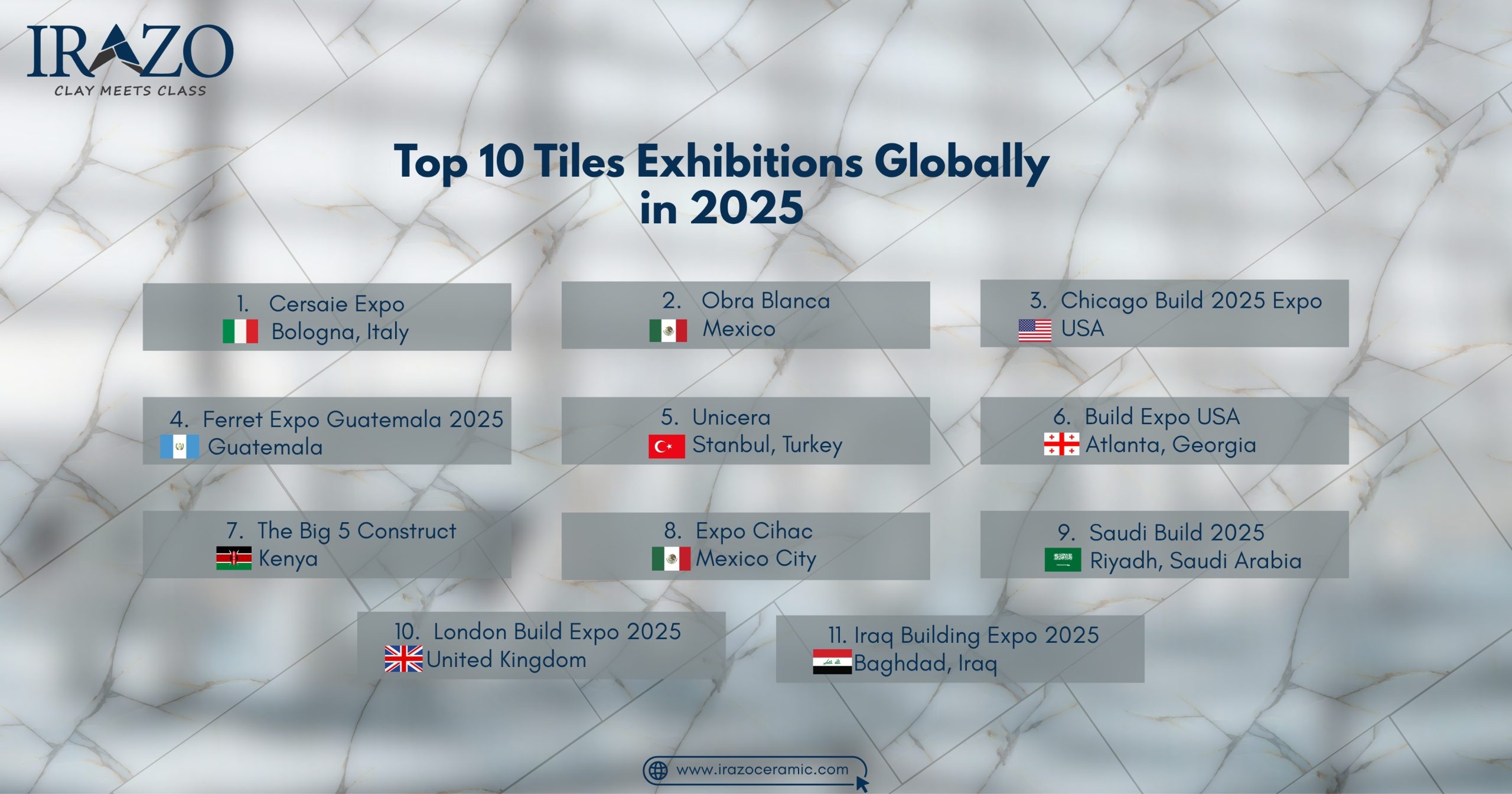 A global tiles exhibition showcasing innovative ceramic and porcelain tile designs, with international visitors exploring booths at a top tile trade show in 2025.